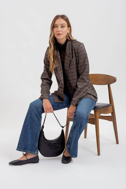 Charcoal Plaid Collar Blazer