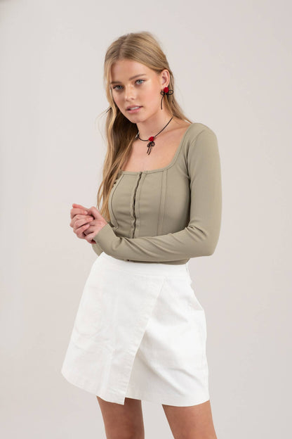 Front Hook & Eye Long Sleeve Crop-Tops-Bottoms Up Boutique-Anchorage AK