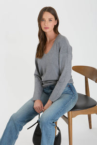 Solid V Neck Front Seam Sweater