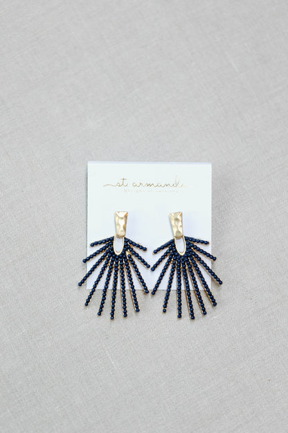 Navy Sunburst Drop Earrings