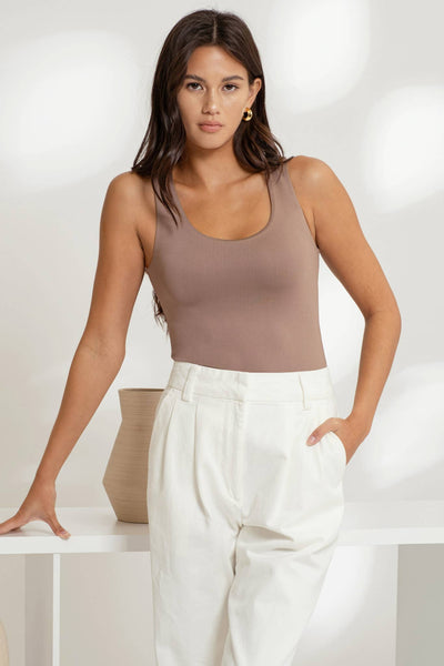 Reversible Scoop Neck Tank Top - Deep Taupe