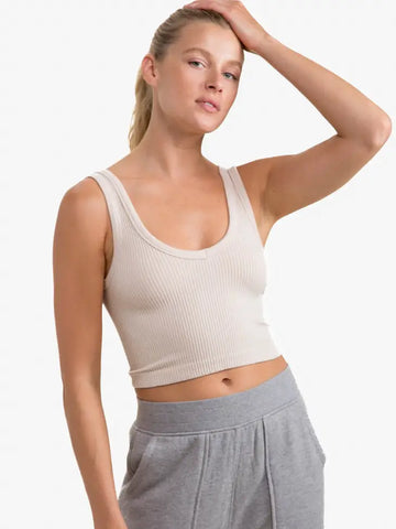 Stone Ribbed Seamless Cropped Tank Top