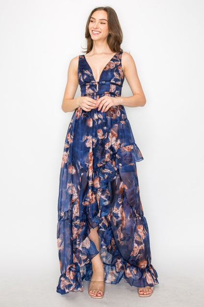 Cascading Ruffle Maxi in Navy