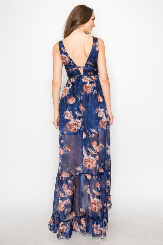 Cascading Ruffle Maxi in Navy