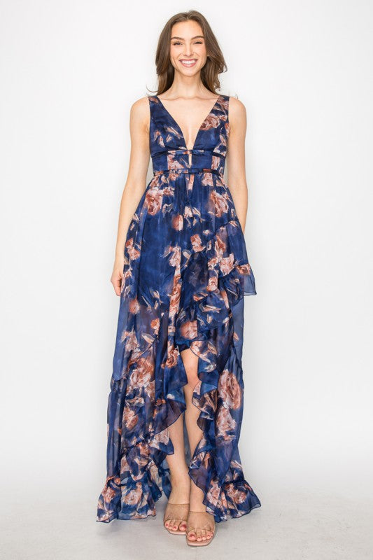 Cascading Ruffle Maxi in Navy