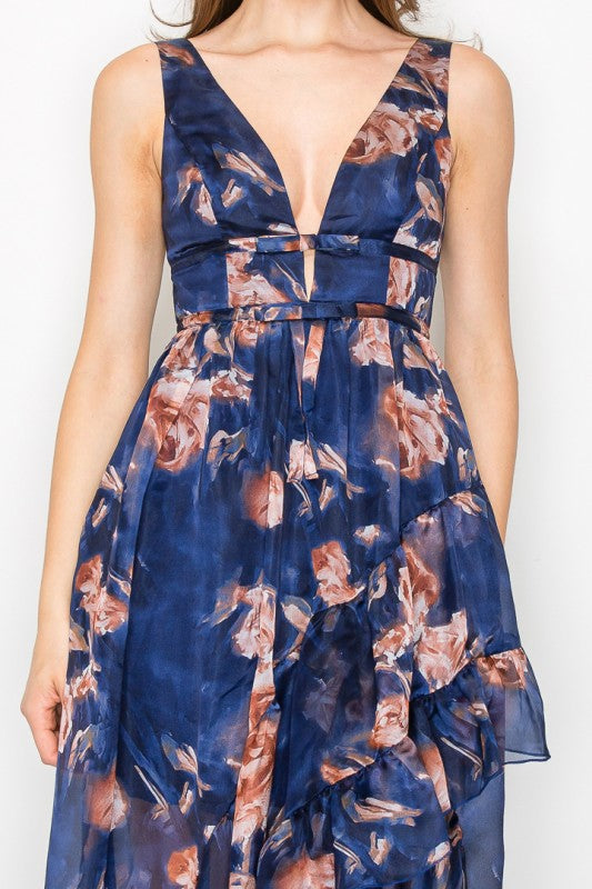 Cascading Ruffle Maxi in Navy