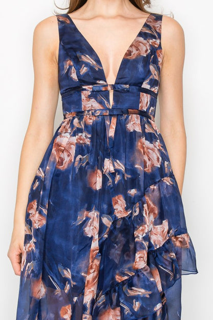 Cascading Ruffle Maxi in Navy
