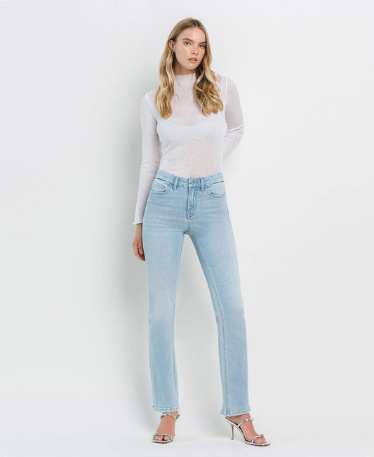 High Rise Uneven Raw Hem Bootcut Jeans