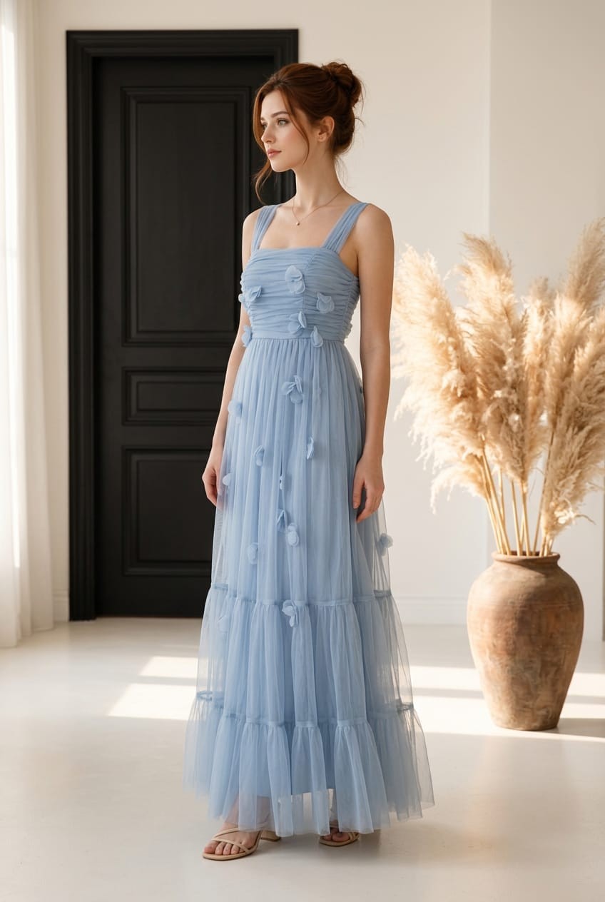 Dusty Blue Off Shoulder Maxi Dress – Bottoms Up Boutique