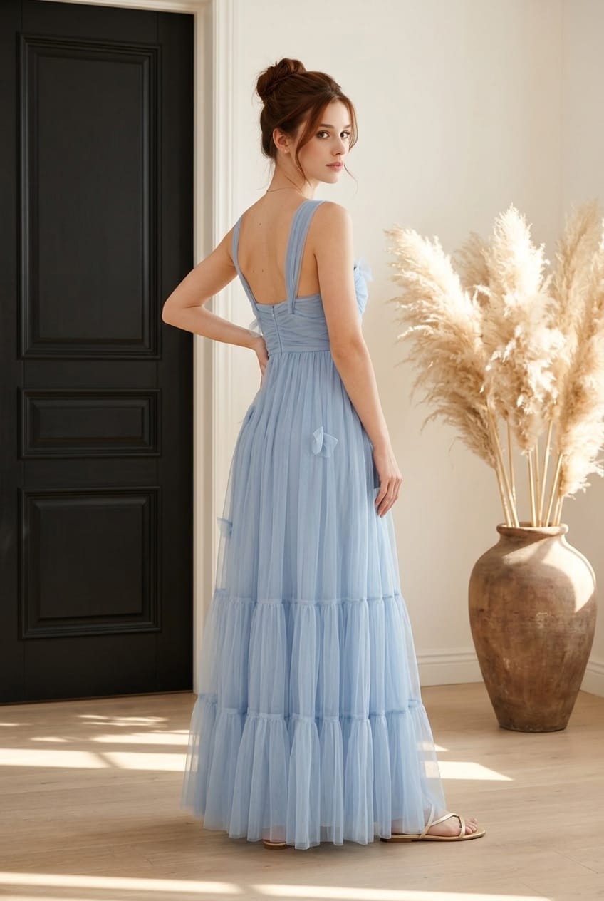 Dusty Blue Off Shoulder Maxi Dress