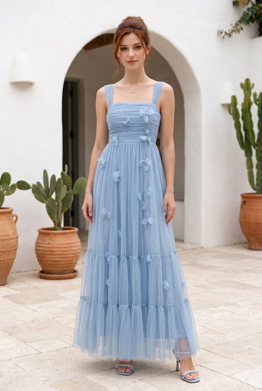 Dusty Blue Off Shoulder Maxi Dress