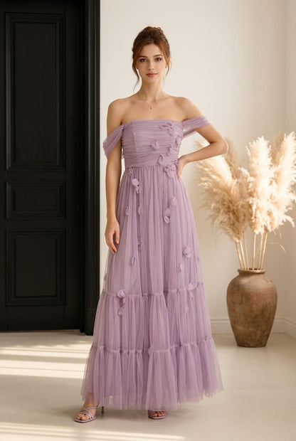 Lilac Off Shoulder Maxi Dress