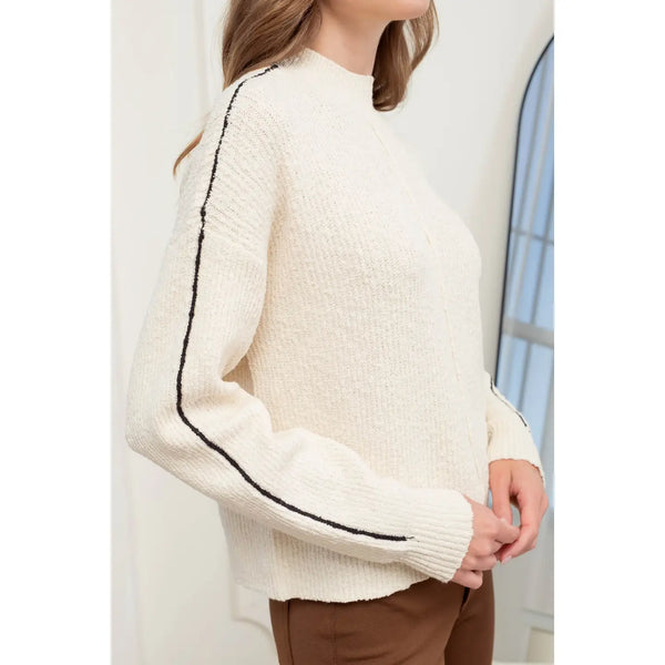 Mock Neck Contrast Seam Sweater