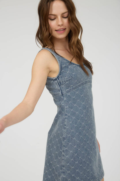 Bow Pattern Sleeveless Denim Mini Dress