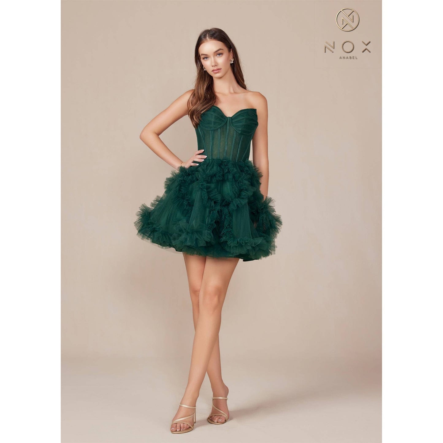 Short Strapless Ruffle Skirt Dress