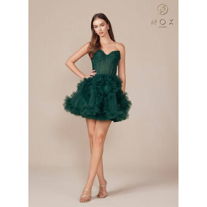 Short Strapless Ruffle Skirt Dress