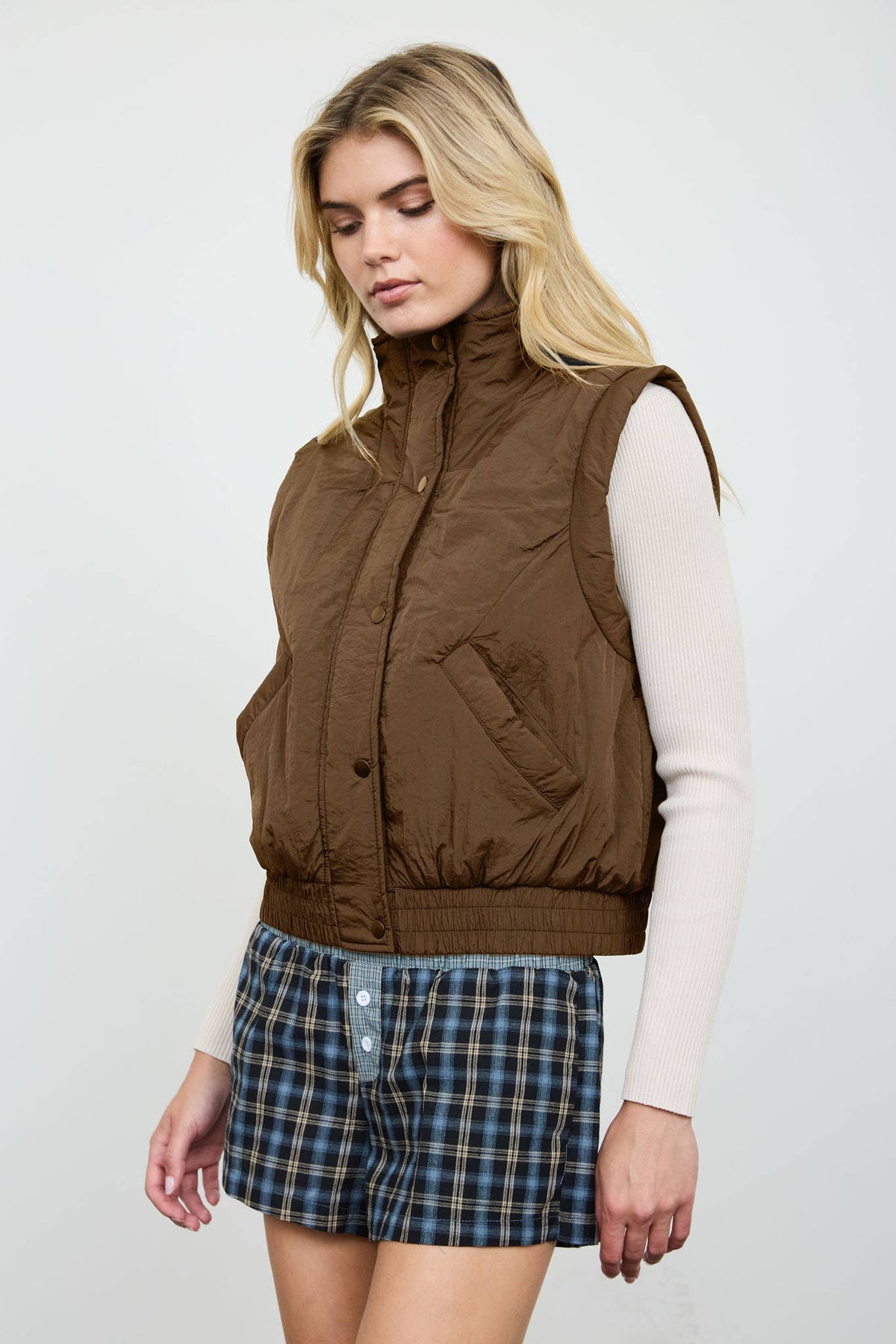 Mock Neck Puffer Vest-Vest-Blu Pepper-S-Bottoms Up Boutique