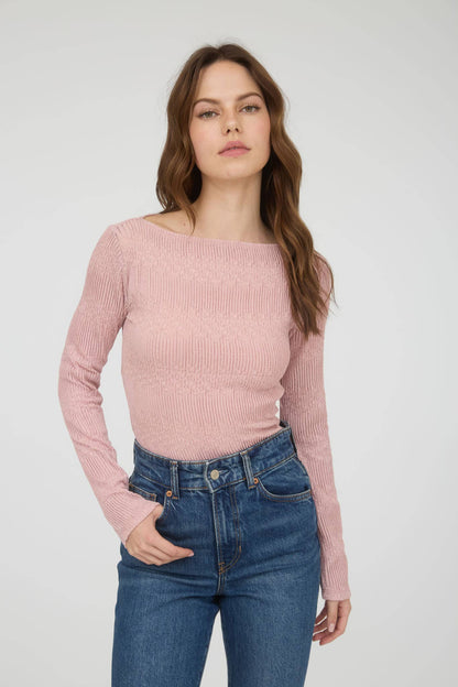 Boat Neck Crochet Knit Top