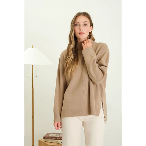 Mock Neck Front Seam Sweater