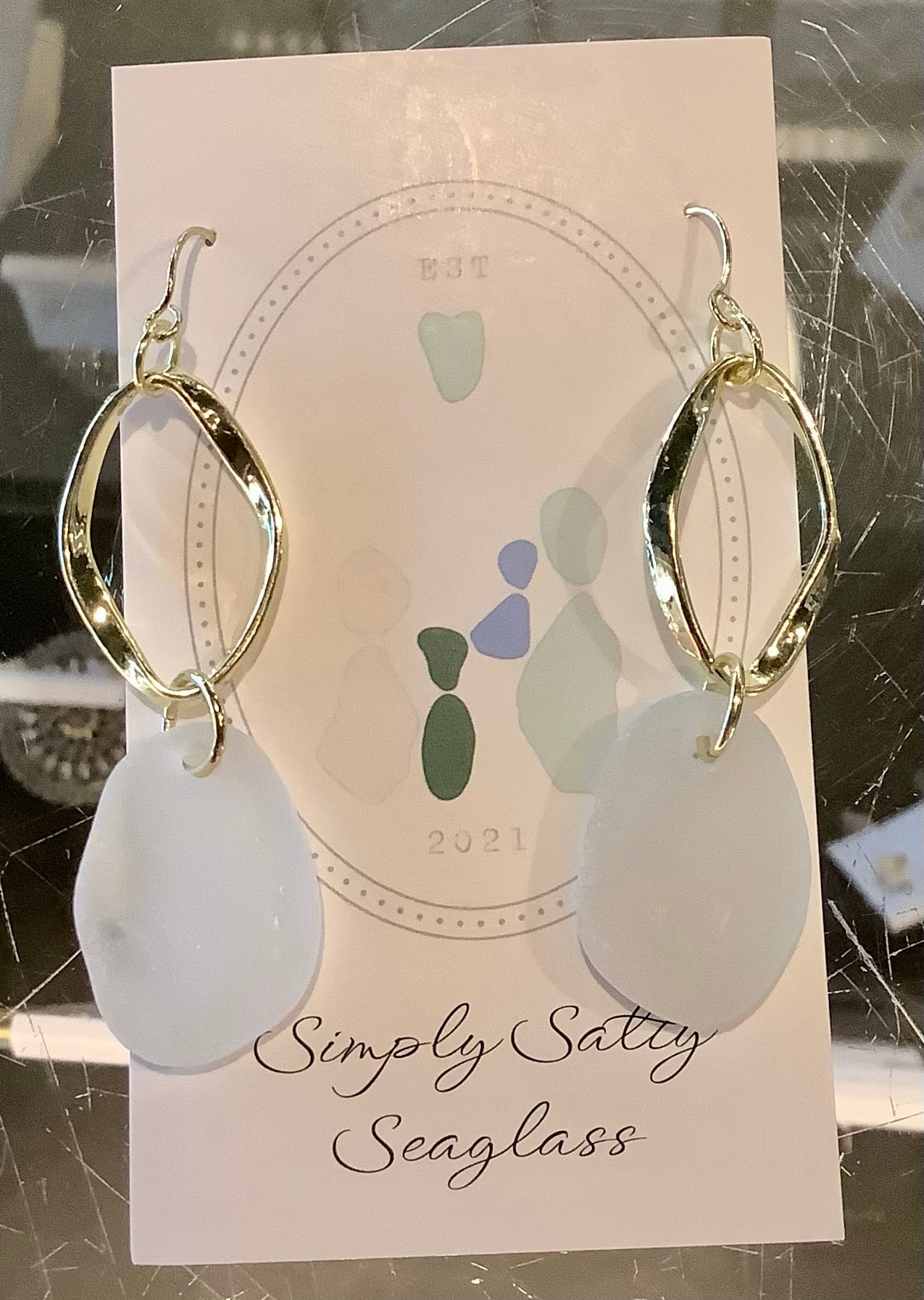 Small Gold Twirlies w/ White Seaglass