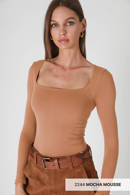 O/S Square Neck Long Sleeve Top-Shirts & Tops-NIKIBIKI-Bottoms Up Boutique