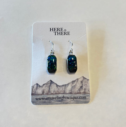 Destination Sand Small Emerald Shaped Stainless Steel Earrings-Sitka - Stainless Steel/Abalone/Opal-Bottoms Up Boutique-Anchorage AK