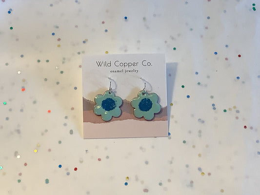 Blue Flower Enamel Coated Earrings