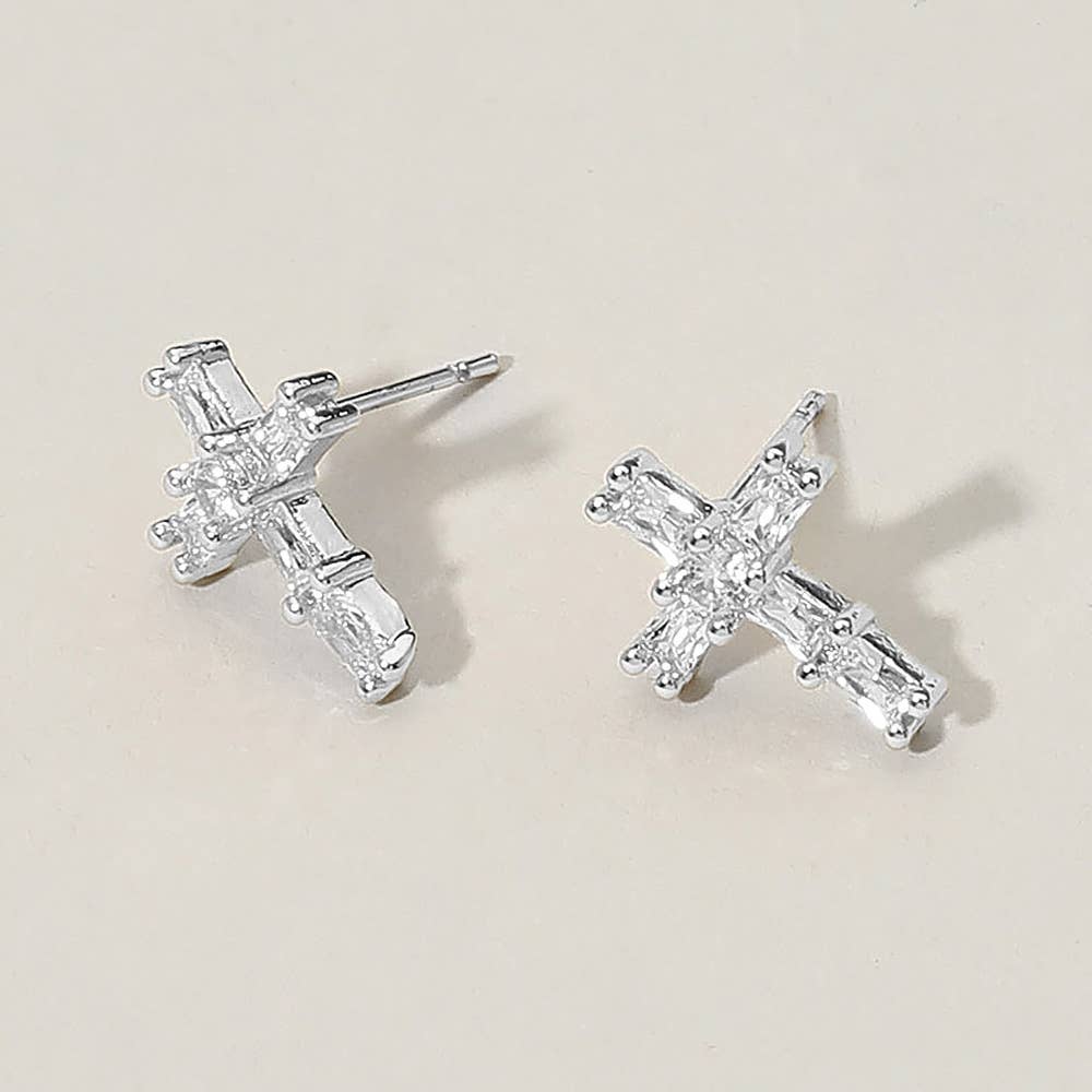 Stone Cross Stud Earrings