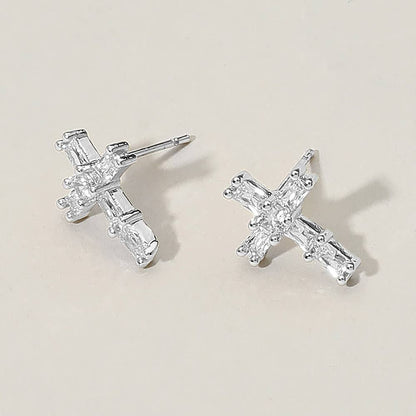 Stone Cross Stud Earrings