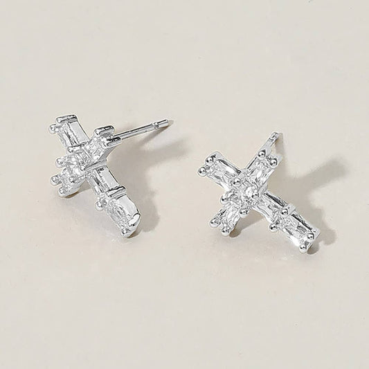 Stone Cross Stud Earrings
