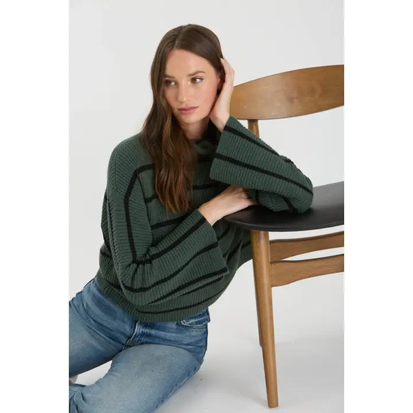 Stripe Crop Turtleneck Green