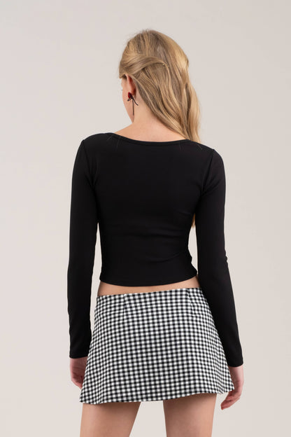 Front Hook & Eye Long Sleeve Crop-Tops-Bottoms Up Boutique-Anchorage AK