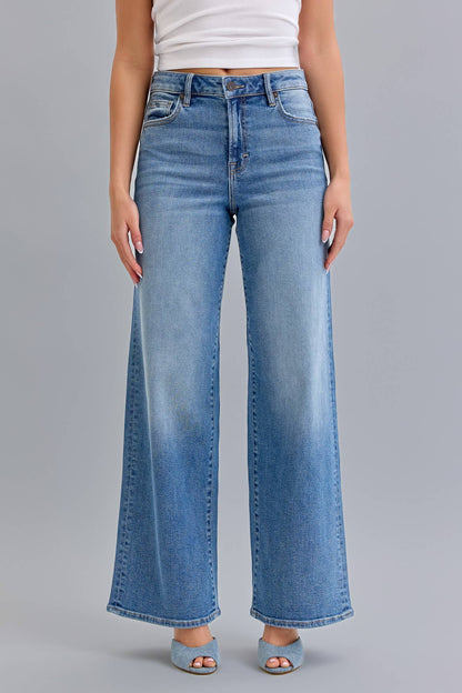Medium Wash Stretch High Rise Wide Leg