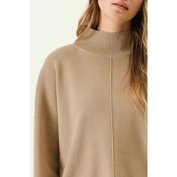 Mock Neck Front Seam Sweater