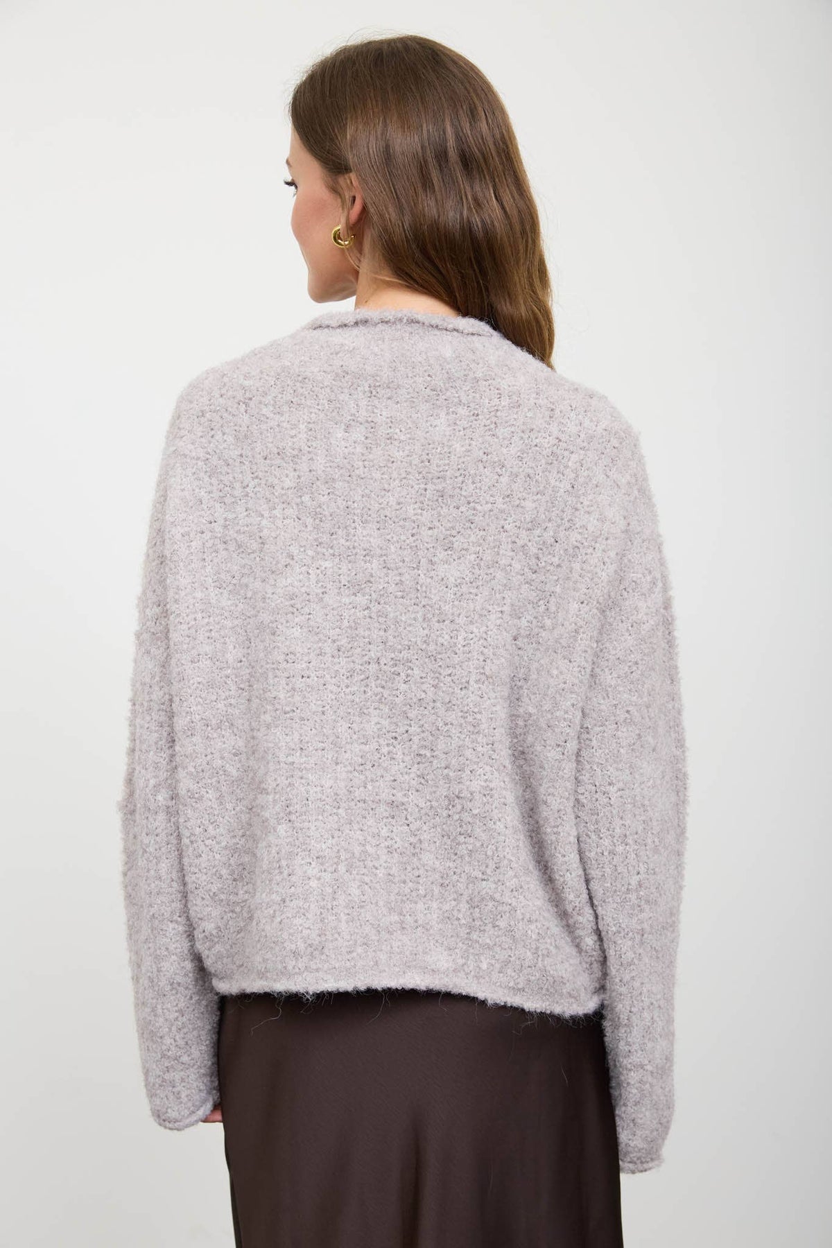 Blu Pepper - FUZZY KNIT RAW MOCK NECK LONG SLEEVE KNIT SWEATER-Blu Pepper-Bottoms Up Boutique