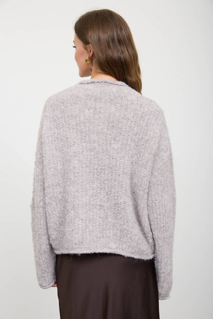Blu Pepper - FUZZY KNIT RAW MOCK NECK LONG SLEEVE KNIT SWEATER-Blu Pepper-Bottoms Up Boutique