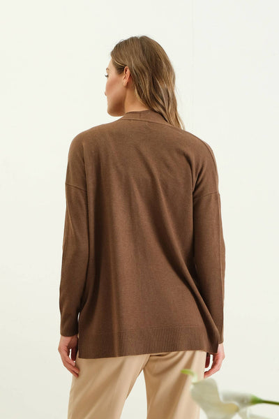 Brown Open Front Knit Cardigan