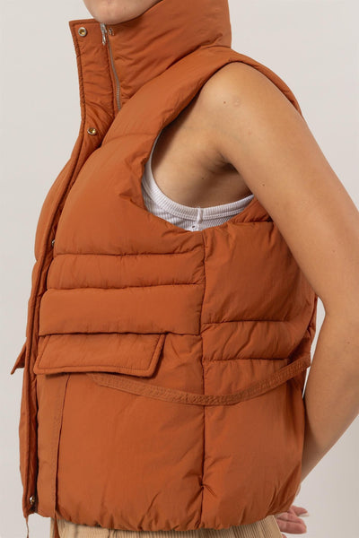 Camel Placket Puffer Vest