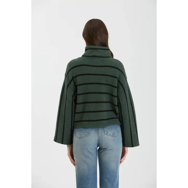 Stripe Crop Turtleneck Green