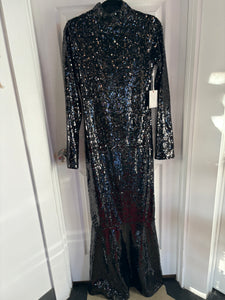 Sequin Funnel Long Sleeve Gown
