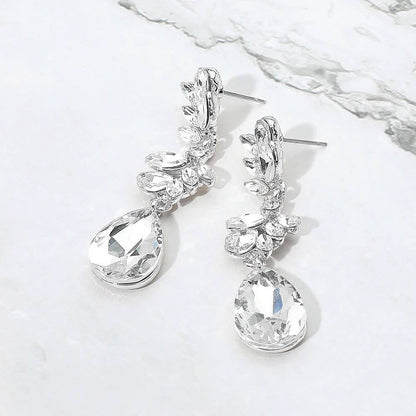 Glass Stone Dangle Evening Earrings