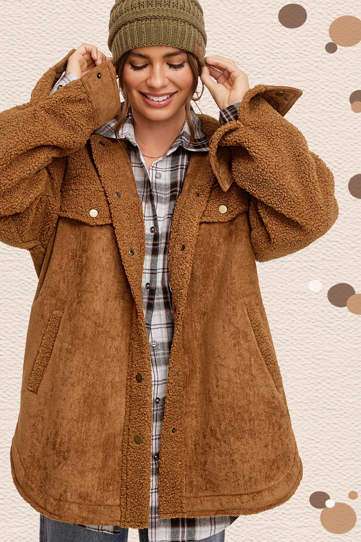 Cognac Oversized Button Down Jacket