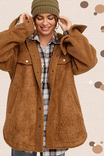 Cognac Oversized Button Down Jacket