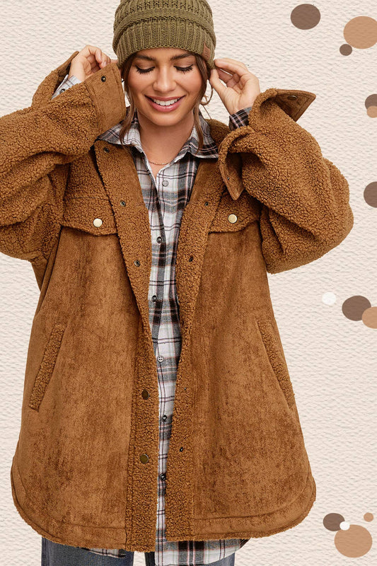 Cognac Oversized Button Down Jacket