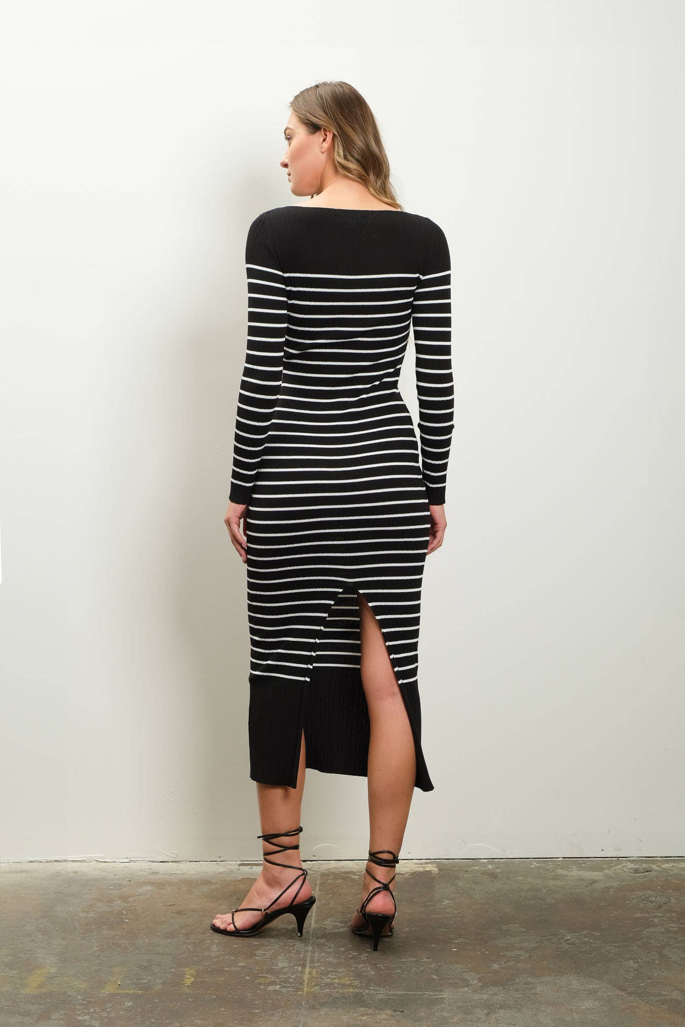 Black Stripe Sweater Midi Dress