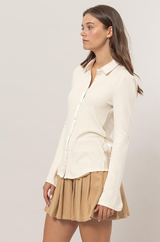 Ribbed Knit Button Down Top-Shirts & Tops-Bottoms Up Boutique-Anchorage AK