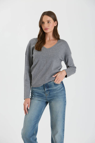 Solid V Neck Front Seam Sweater