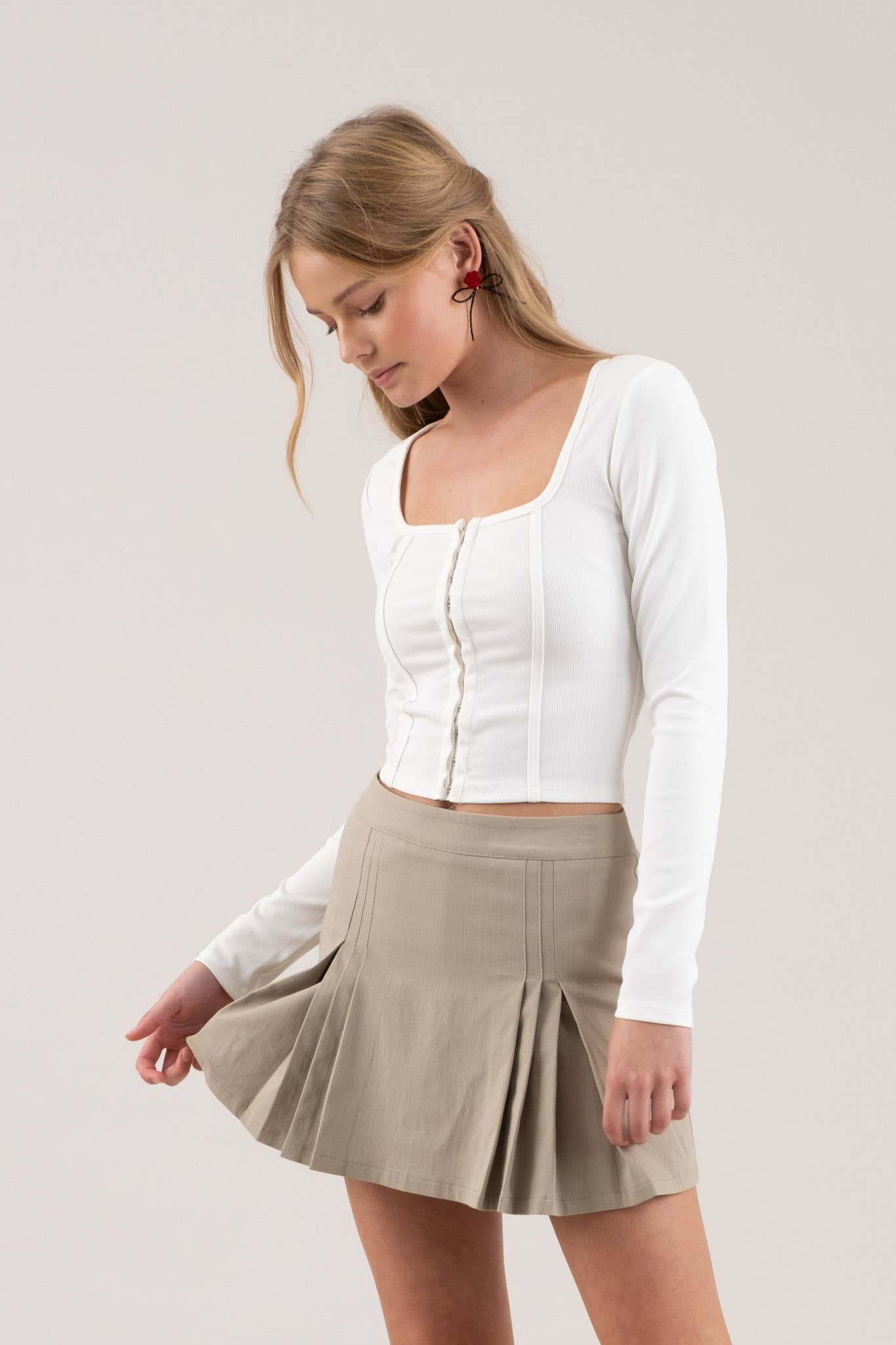 Front Hook & Eye Long Sleeve Crop-Tops-Bottoms Up Boutique-Anchorage AK