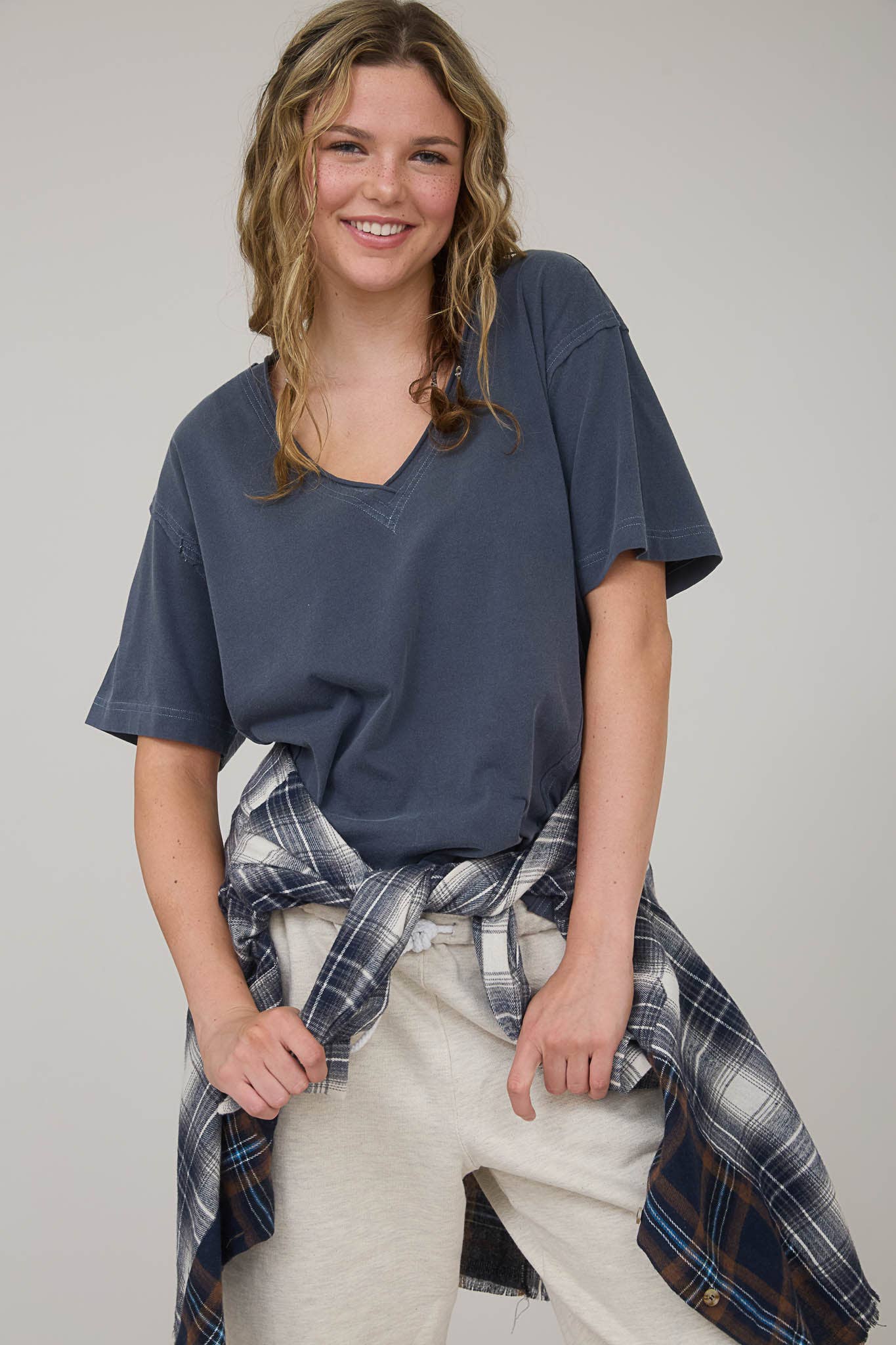 Raw Edge V Neck T-Shirt