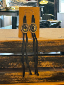 Bolo Black Leather Danglers